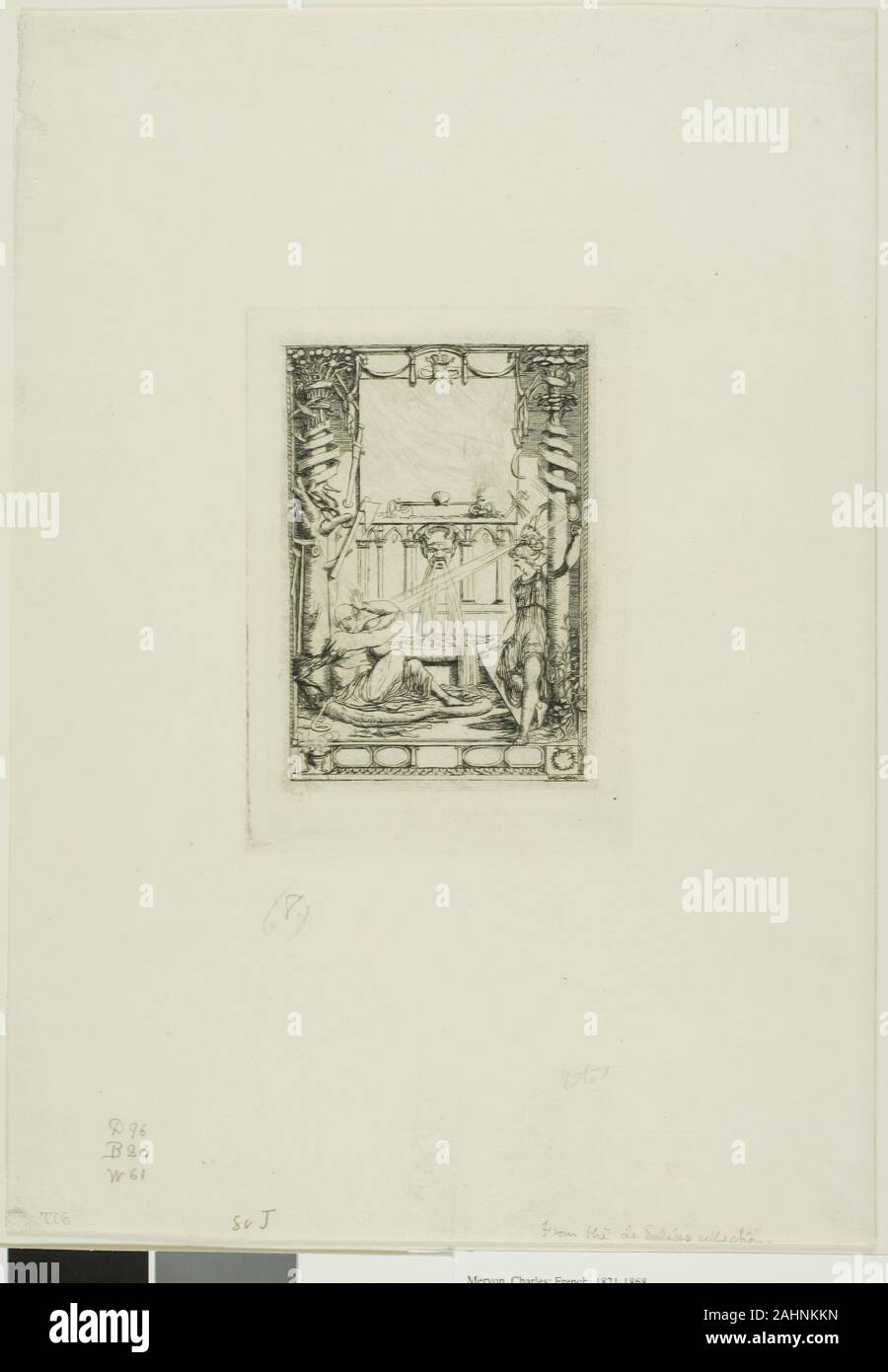 Charles Meryon. Frontespizio per il catalogo delle incisioni di Thomas De Leu. 1866. La Francia. Incisione e incisione con brunitura su avorio di cui la carta Foto Stock