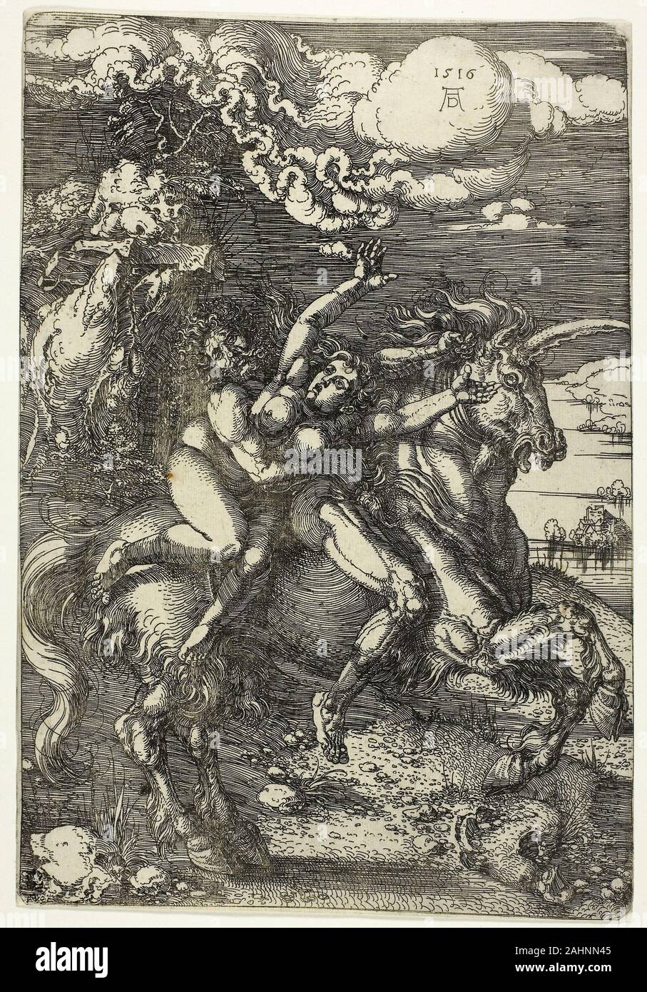 Albrecht Dürer. Il rapimento di Proserpina su un unicorno. 1540-1550. Germania. Attacco in nero su avorio di cui la carta Foto Stock