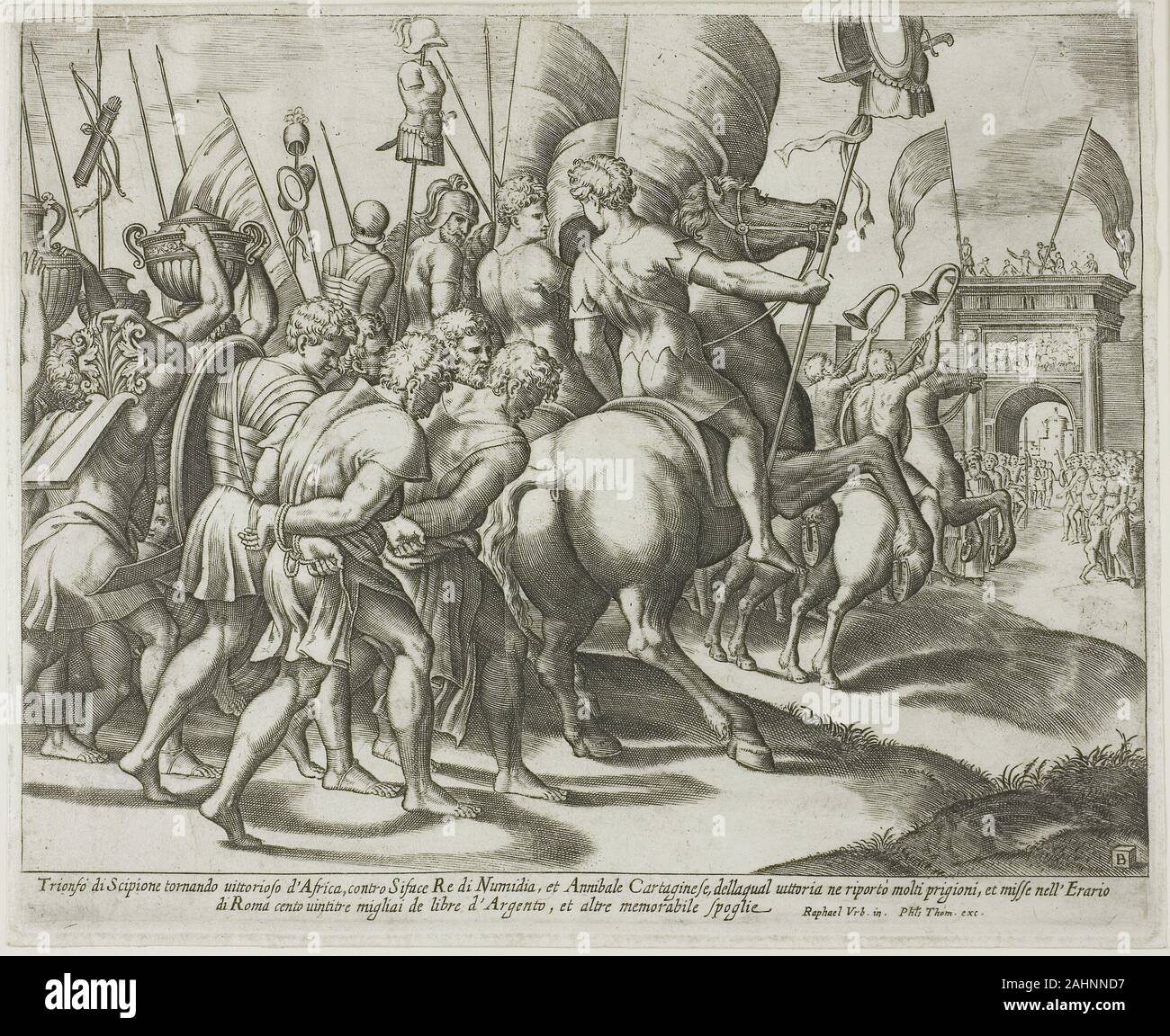 Maestro di morire. Il Trionfo di Scipione. 1525-1535. L'Italia. Incisione, stampato in nero su carta Foto Stock