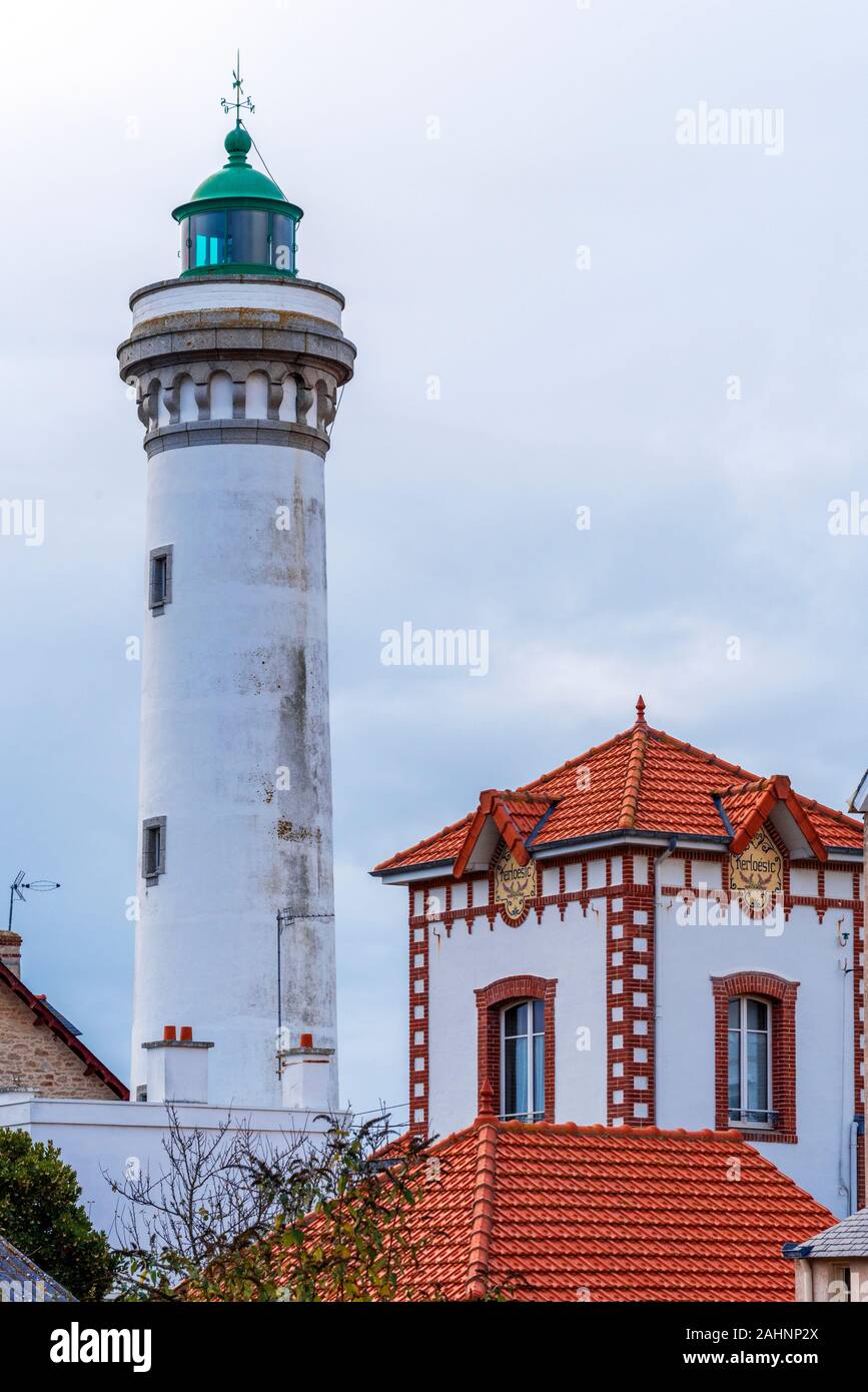 Quiberon, Francia - 1 novembre 2018 Faro di Port-Maria nella città di Quiberon, Brittany. Foto Stock