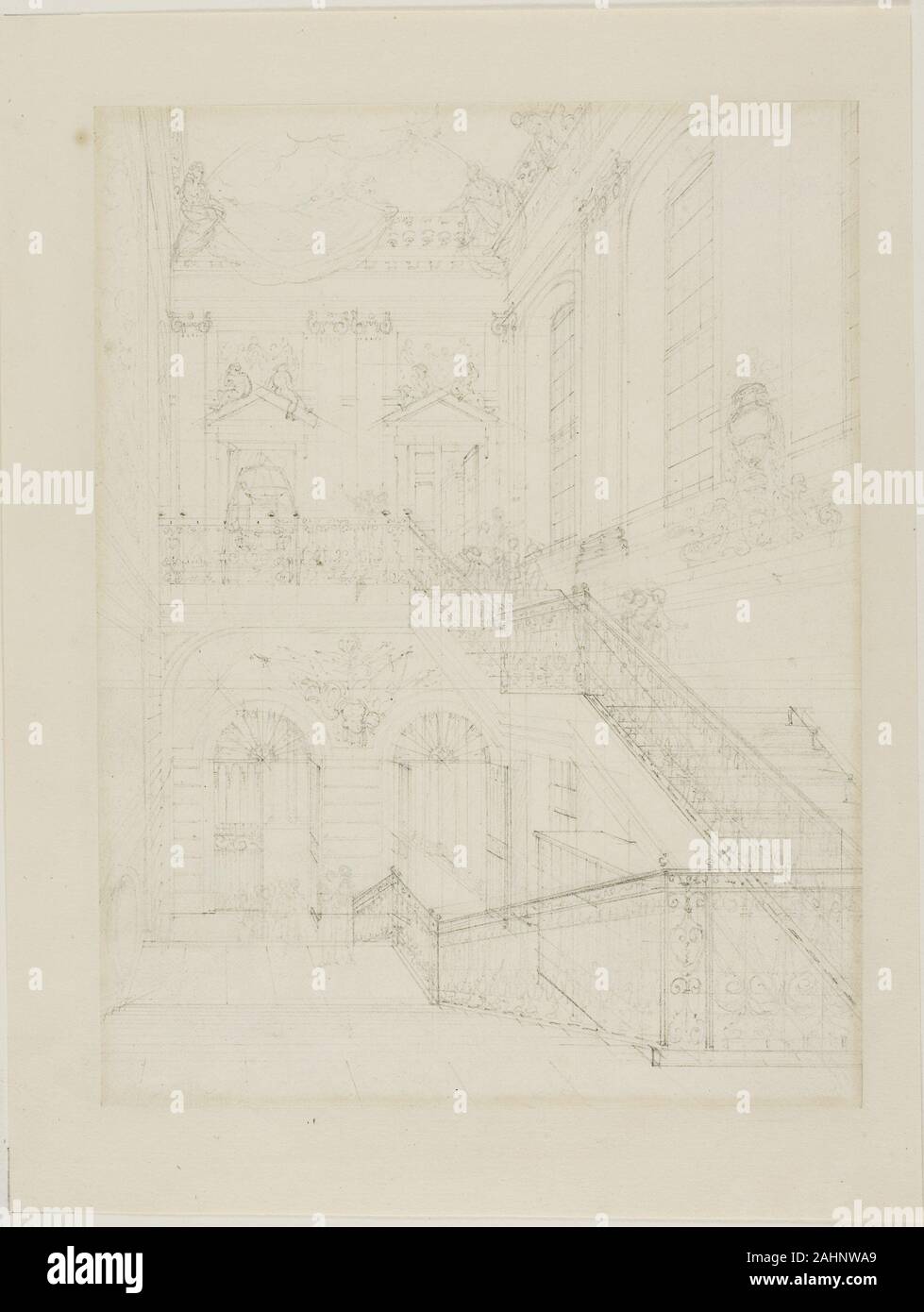 Augusto Charles Pugin. Studio per la sala e la scala, British Museum, dal microcosmo di Londra. 1807-1808. In Inghilterra. Grafite su avorio carta intessuta Foto Stock Augusto Charles Pugin. Studio per la sala e la scala, British Museum, dal microcosmo di Londra. 1807-1808. In Inghilterra. Grafite su avorio carta intessuta Foto Stock
