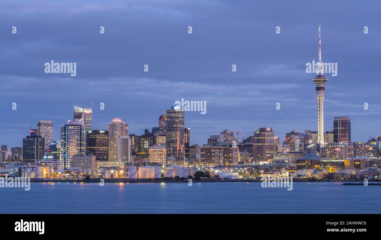 Lo Skyline di Auckland, Nuova Zelanda Foto Stock