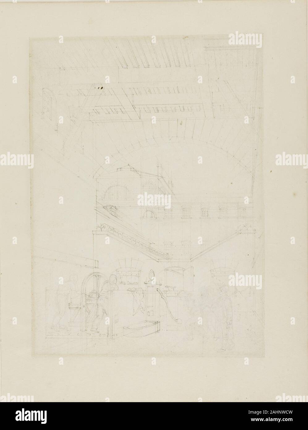 Augusto Charles Pugin. Studio per acqua motore, Cold-Bath, campo del carcere, dal microcosmo di Londra. 1807-1808. In Inghilterra. Grafite su avorio carta intessuta Foto Stock