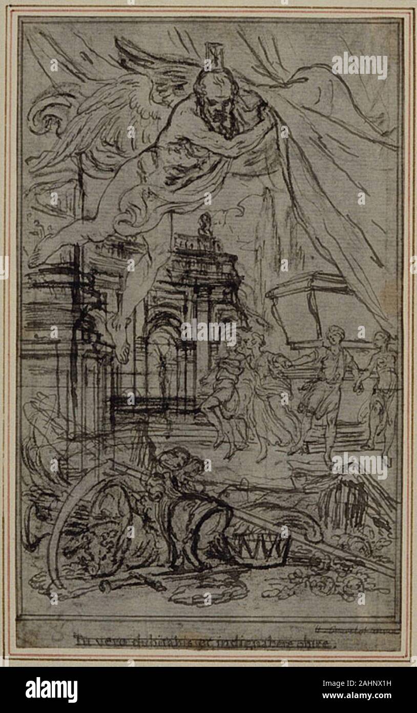 Hubert Gravelot François. Studio per la Vignette-Frontispiece di Lucrezio de la Nature des choses , libro III. 1758-1773. La Francia. Penna e inchiostro nero, oltre gesso nero e tracce di grafite, su grigio carta vergata, inciso per il trasferimento e il perimetro montato su di crema di latte di cui la carta Foto Stock