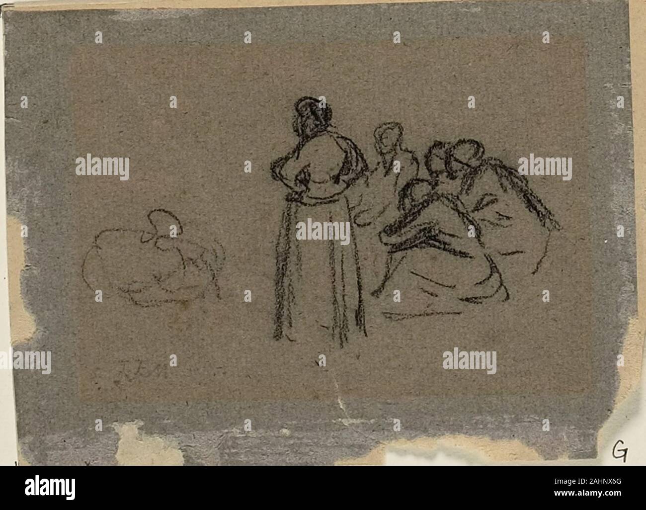 Jean François Millet. Il gruppo di donne. 1834-1875. La Francia. Gesso nero su blu-grigio carta vergata, decolorata per tan, fissate sulla crema carta intessuta Foto Stock