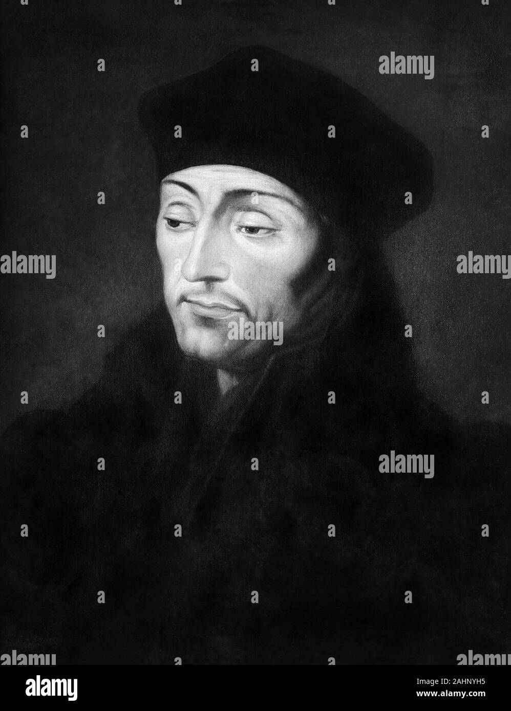 Desiderio Roterodamus Erasmus (1466-1536), di solito indicato come Erasmo da Rotterdam o semplicemente il programma Erasmus è stato un filosofo olandese, la Bibbia traduttore, e umanista cristiana ampiamente considerato uno dei maggiori studiosi del nord del Rinascimento. Foto Stock