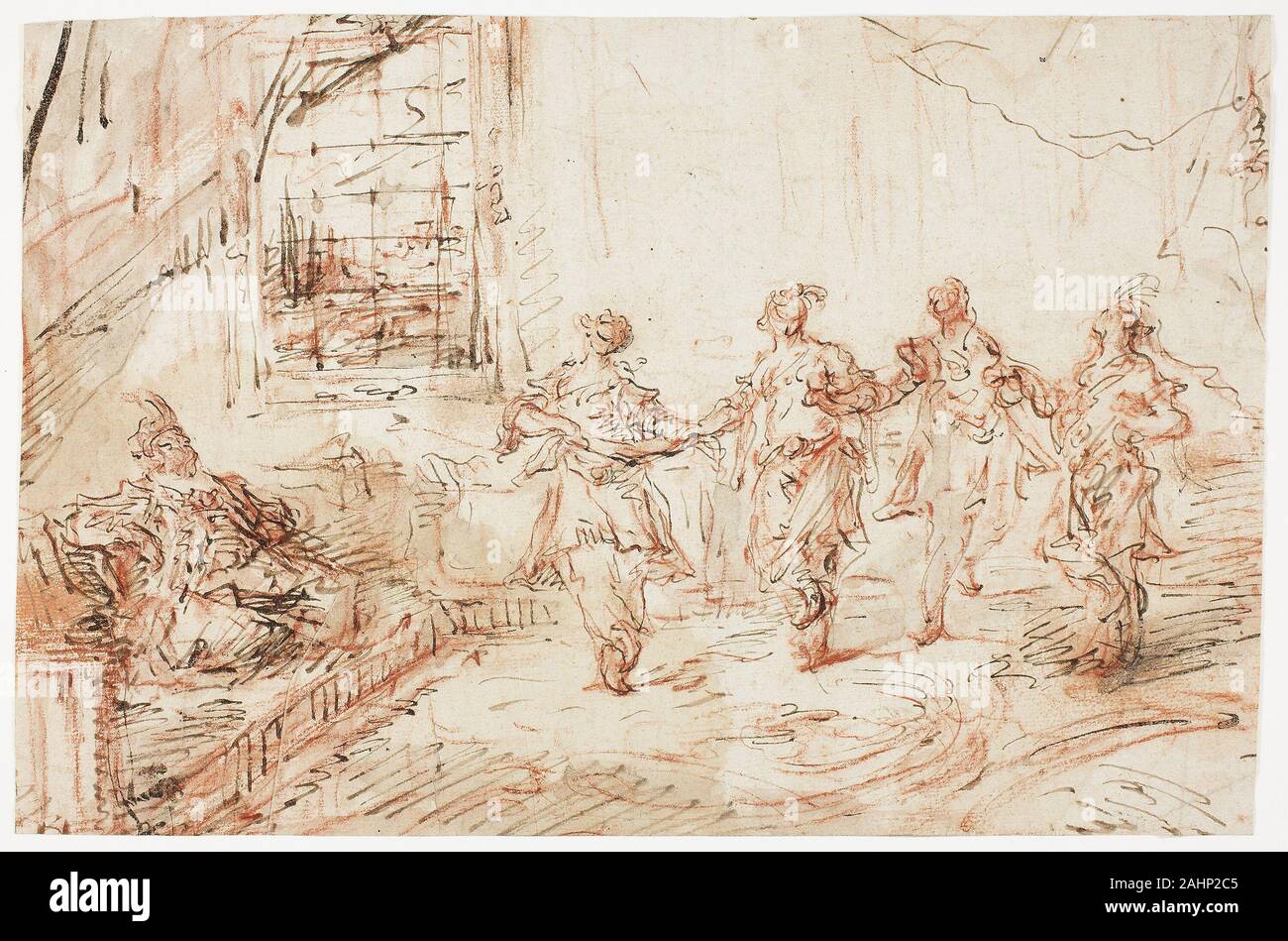 Francesco Guardi. Harem scena. 1732-1793. L'Italia. Penna e marrone e nero inchiostro, spazzola e grey wash, gesso rosso con gesso rosso lavare il buff di cui la carta Foto Stock