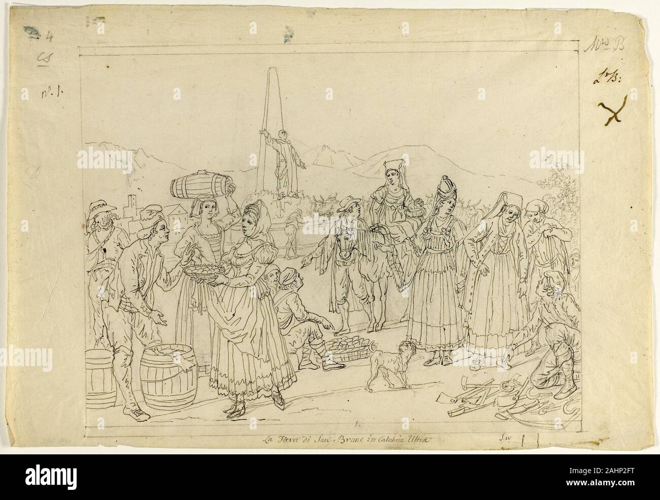 Saverio della Gatta. Scena di mercato. 1777-1811. L'Italia. Penna e inchiostro nero, su tracce di carbone, la crema di cui la carta Foto Stock