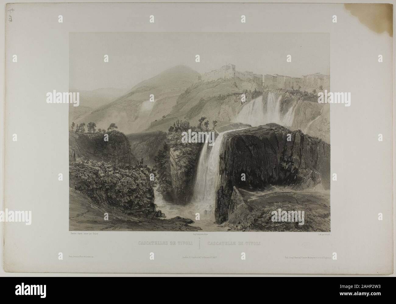 Nicolas Chapuy. Cascate di Tivoli, piastra di diciotto da Italie Monumentale et pittoresco. 1843-1853. La Francia. Litografia dal due pietre su bianco carta intessuta Foto Stock