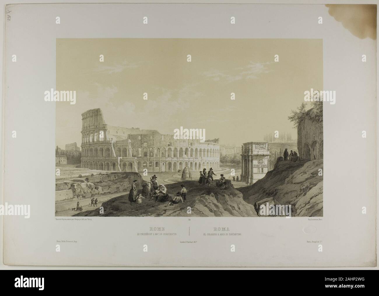 Nicolas Chapuy. Roma Colosseo e Arco di Costantino, piastra 38 da Italie Monumentale et pittoresco. 1843-1853. La Francia. Litografia dal due pietre su bianco carta intessuta Foto Stock