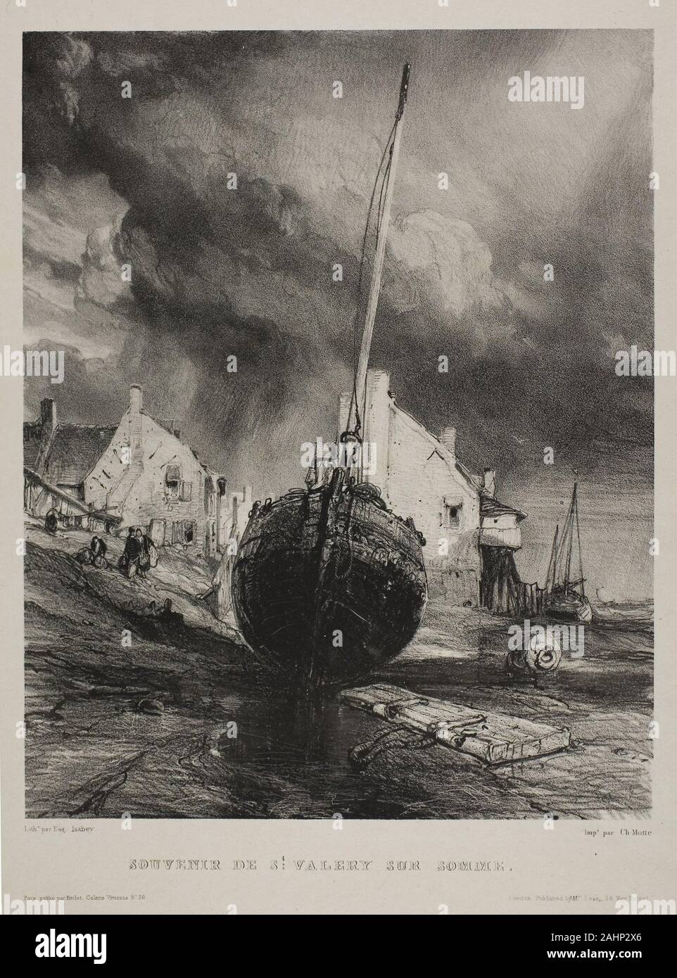 Eugène Isabey. Ricordo di san Valéry-sur-Somme, piastra 3 da sei fanti di marina. 1833. La Francia. Litografia in nero su grigio chiaro carta Cina stabilite su avorio carta intessuta Foto Stock