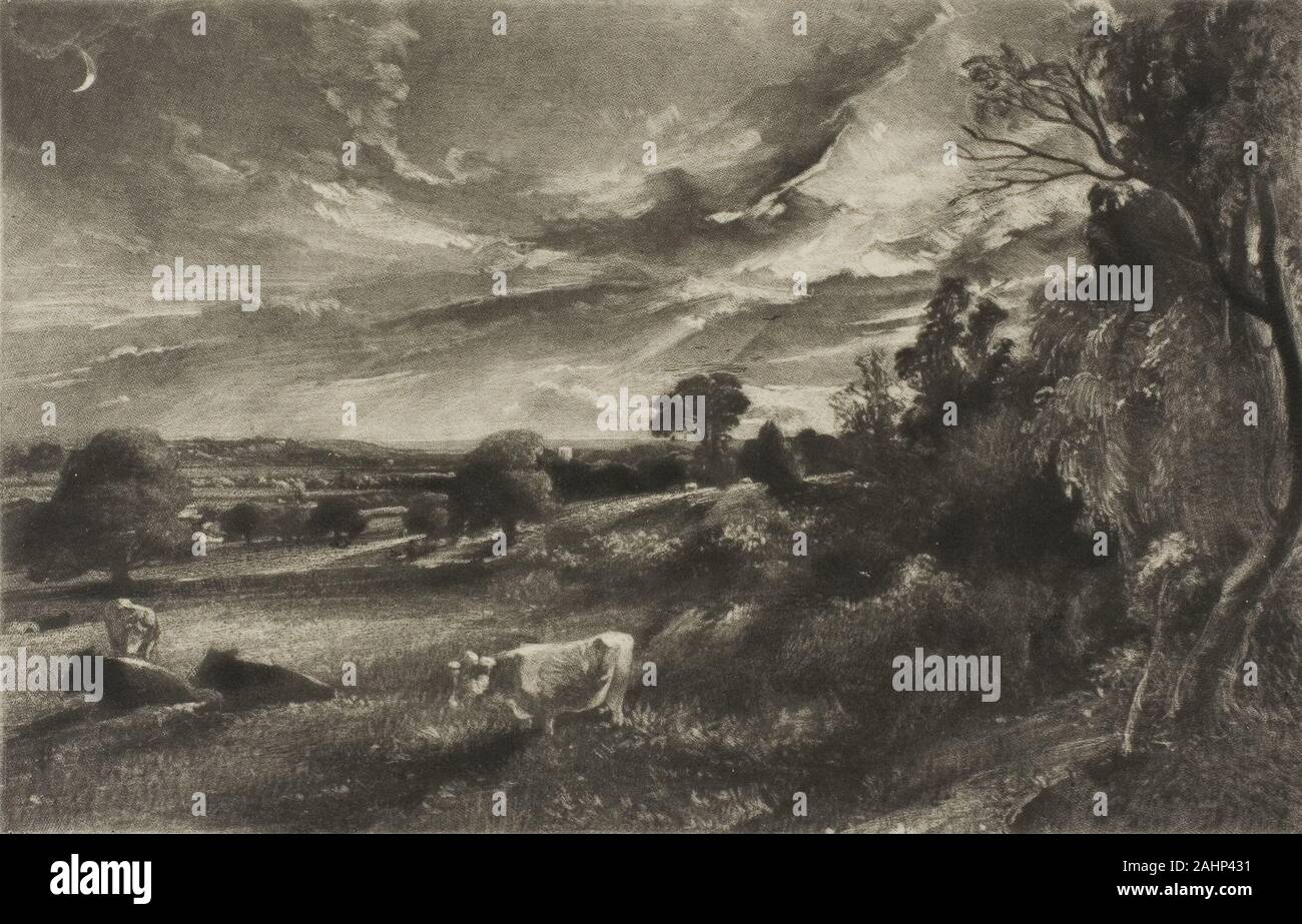 David Lucas. Sera d'estate. 1831. In Inghilterra. Mezzatinta in inchiostro nero su avorio pesante carta intessuta Foto Stock