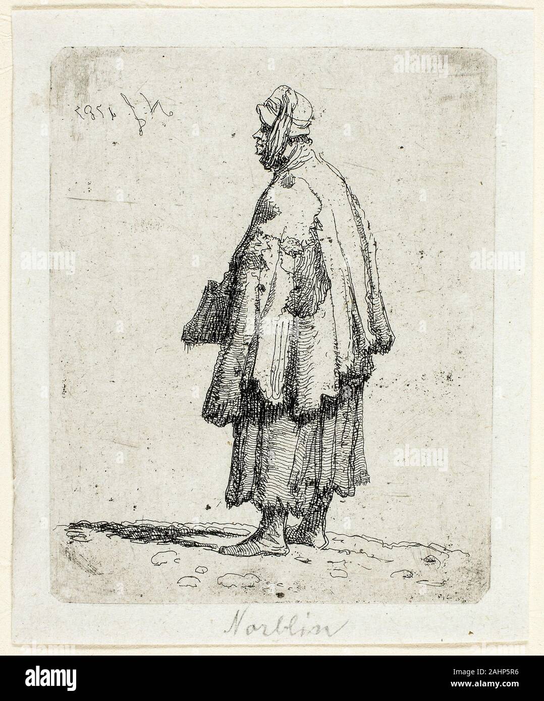 Jean-Pierre Norblin de la Gourdaine. Beggar Woman. 1787. La Francia. Incisione su avorio Cina Norblin carta era profondamente interessato a stampe di Rembrandt, e la maggior parte delle sue 118 acqueforti riflettono questa influenza. Nato in Francia, l'artista arrivato in Polonia nel 1774, ha fondato una scuola d arte e servito come pittore di corte. Egli ha fatto di stampe da 1774 fino al 1789, e restituito alla Francia nel 1804. Foto Stock