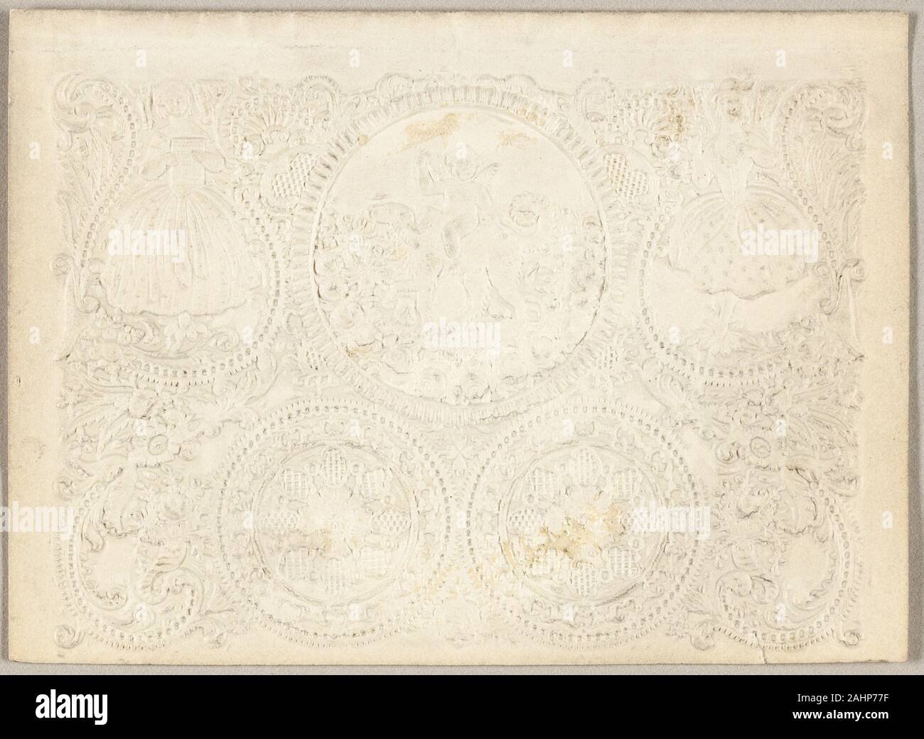 George Meeke. Untitled Valentine (Cupid sul retro di un cane). 1850-1859. In Inghilterra. Goffrata (progettato) Ivory carta intessuta Foto Stock