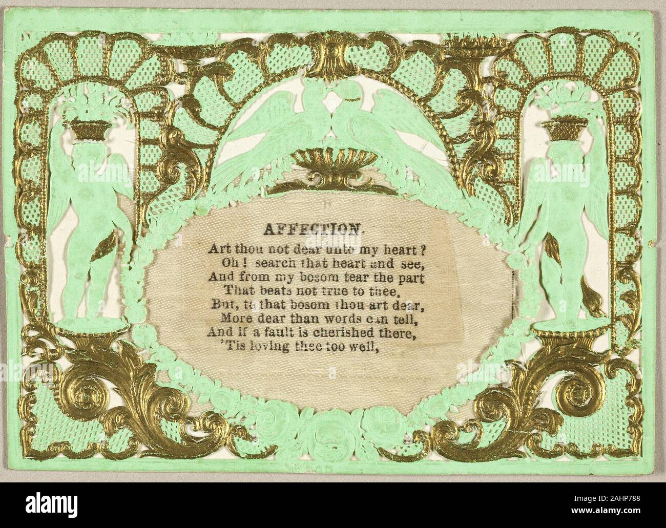 Thomas legno. Valentino affetto (Valentino). 1855-1860. In Inghilterra. Elemento Collaged e oro e vernice verde sul taglio e goffrata (progettato) Ivory carta intessuta Foto Stock