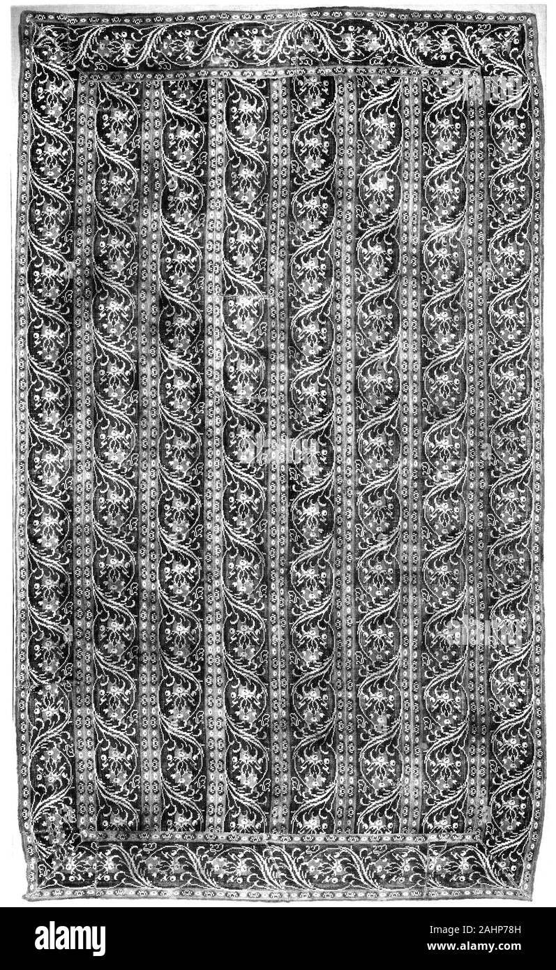 Tappeto. 1701-1800. Spagna. Di lana e di lino, ad armatura a tela con orditi supplementari di formazione di pelo tagliato; dieci listelli uniti Foto Stock