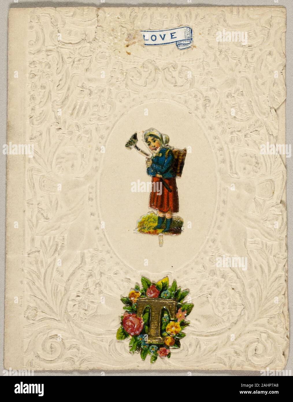 Amore (Valentino). 1860-1869. Stati Uniti. Elementi Collaged sulla crema goffrata carta intessuta Foto Stock
