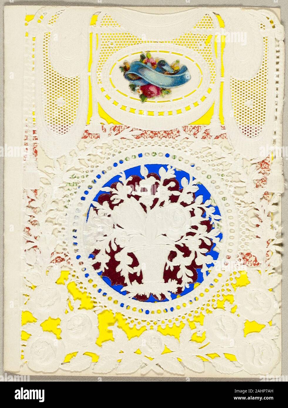 George Meeke. Untitled Valentine (vaso di fiori). 1850-1859. In Inghilterra. Elementi Collaged sul taglio e goffrata (progettato) Ivory carta intessuta Foto Stock