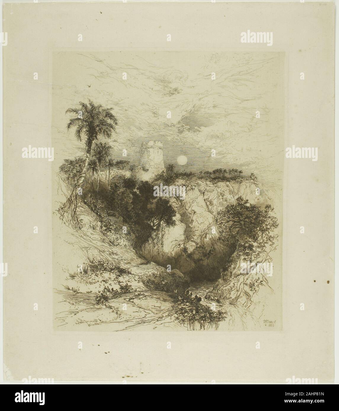 Thomas Moran. Una torre di Cortez. 1883. Stati Uniti. Attacco, con roulette, sulla crema lombata, stabilite su avorio carta intessuta Foto Stock Thomas Moran. Una torre di Cortez. 1883. Stati Uniti. Attacco, con roulette, sulla crema lombata, stabilite su avorio carta intessuta Foto Stock