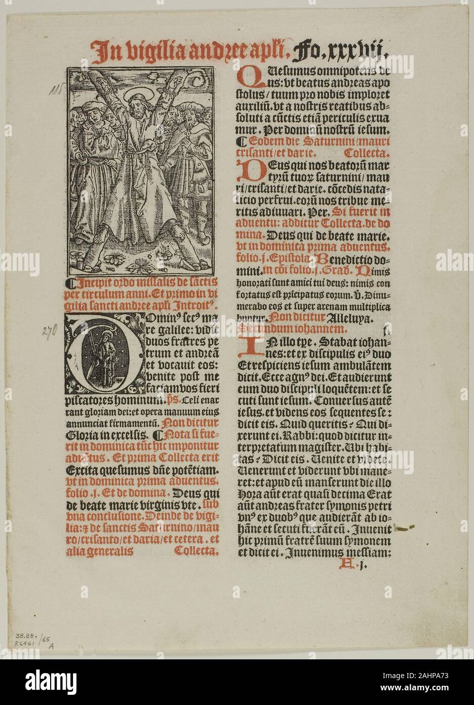 Artista sconosciuto. La Crocifissione di Saint Andrew da Missale Monasteriense, piastra 65 da xilografie da libri del XVI secolo. 1520. La Francia. Metalcut su carta Foto Stock