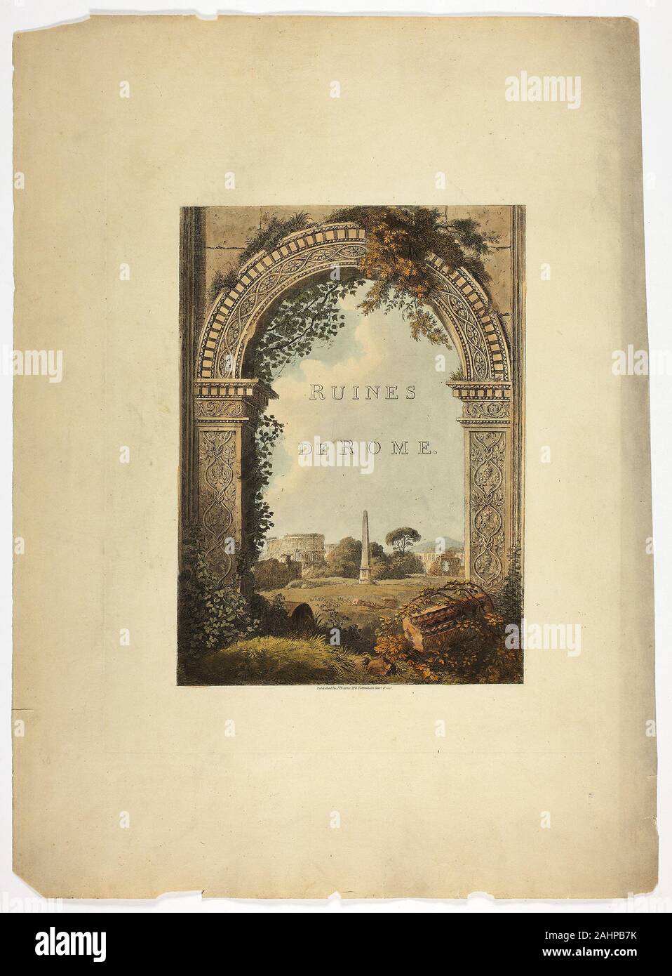 M. Dubourg. Titolo pagina per le rovine di Roma. 1796. In Inghilterra. Colorate a mano la puntasecca su carta Foto Stock