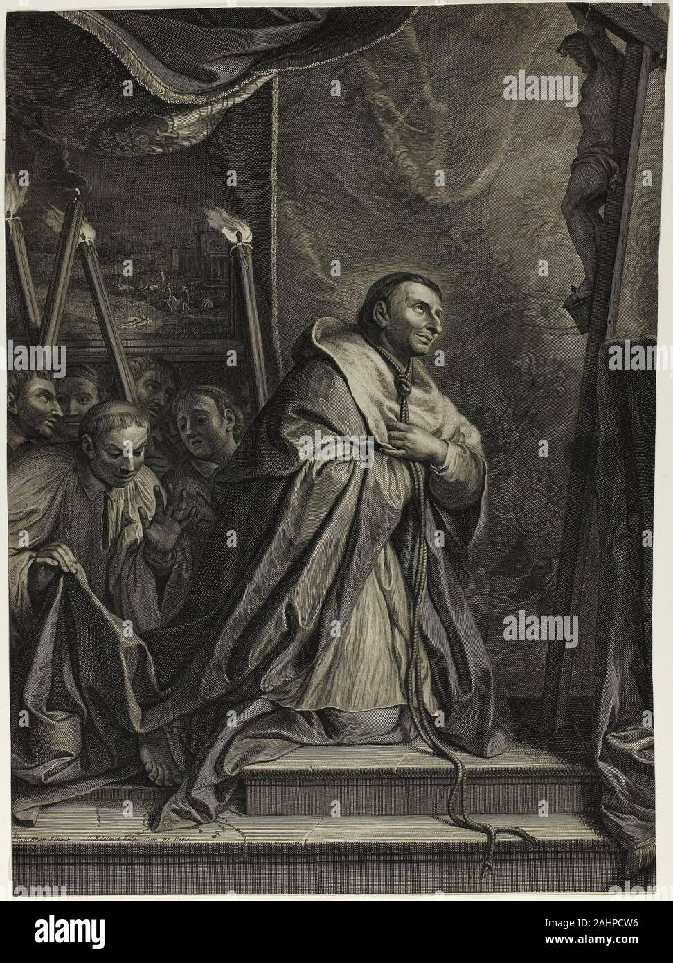 Gérard Edelinck. San Charles Borromée. 1660-1707. La Francia. Incisione su avorio di cui la carta Foto Stock