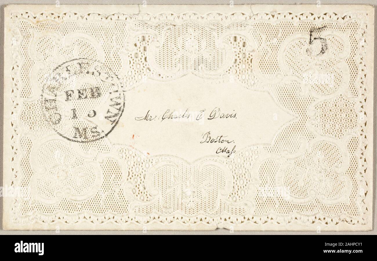 Busta di San Valentino. 1860-1869. Stati Uniti. Penna e inchiostro nero su cut e goffrato avorio carta intessuta Foto Stock