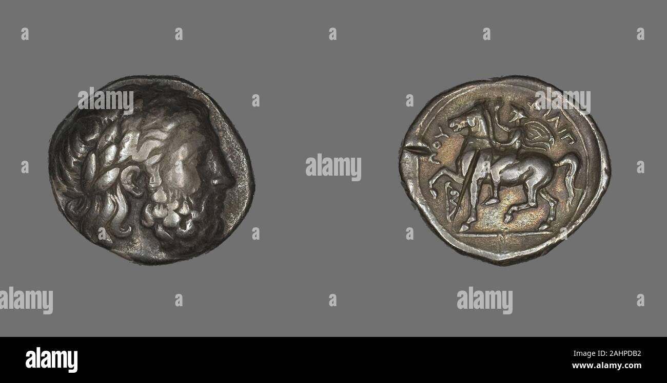 Il Greco antico. Tetradrachm (moneta) raffigurante il dio Zeus. 359 BC-336 BC. La Grecia. Argento Foto Stock