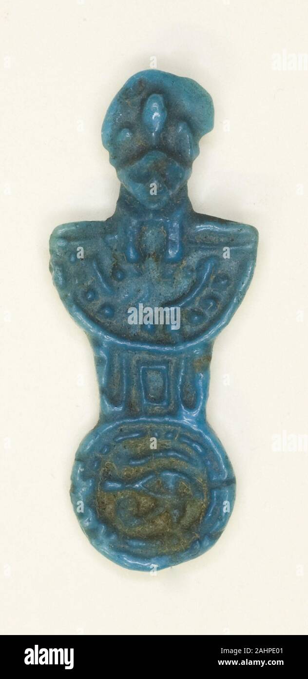 Antica egiziana. Amuleto di un contrappeso Menat con Lion capo-DEA. 747 BC-525 BC. L'Egitto. Faience Foto Stock