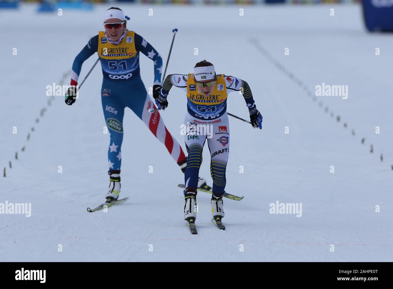 Ebba Andersson, SWE durante le donne 15 km di inizio intervallo libero della FIS Tour de Ski - Cross Country Ski World Cup 2019-20 su dicembre 31, 2019 di Dobbiaco Dobbiaco, Italia. Foto: Pierre Teyssot/Espa-Images Foto Stock