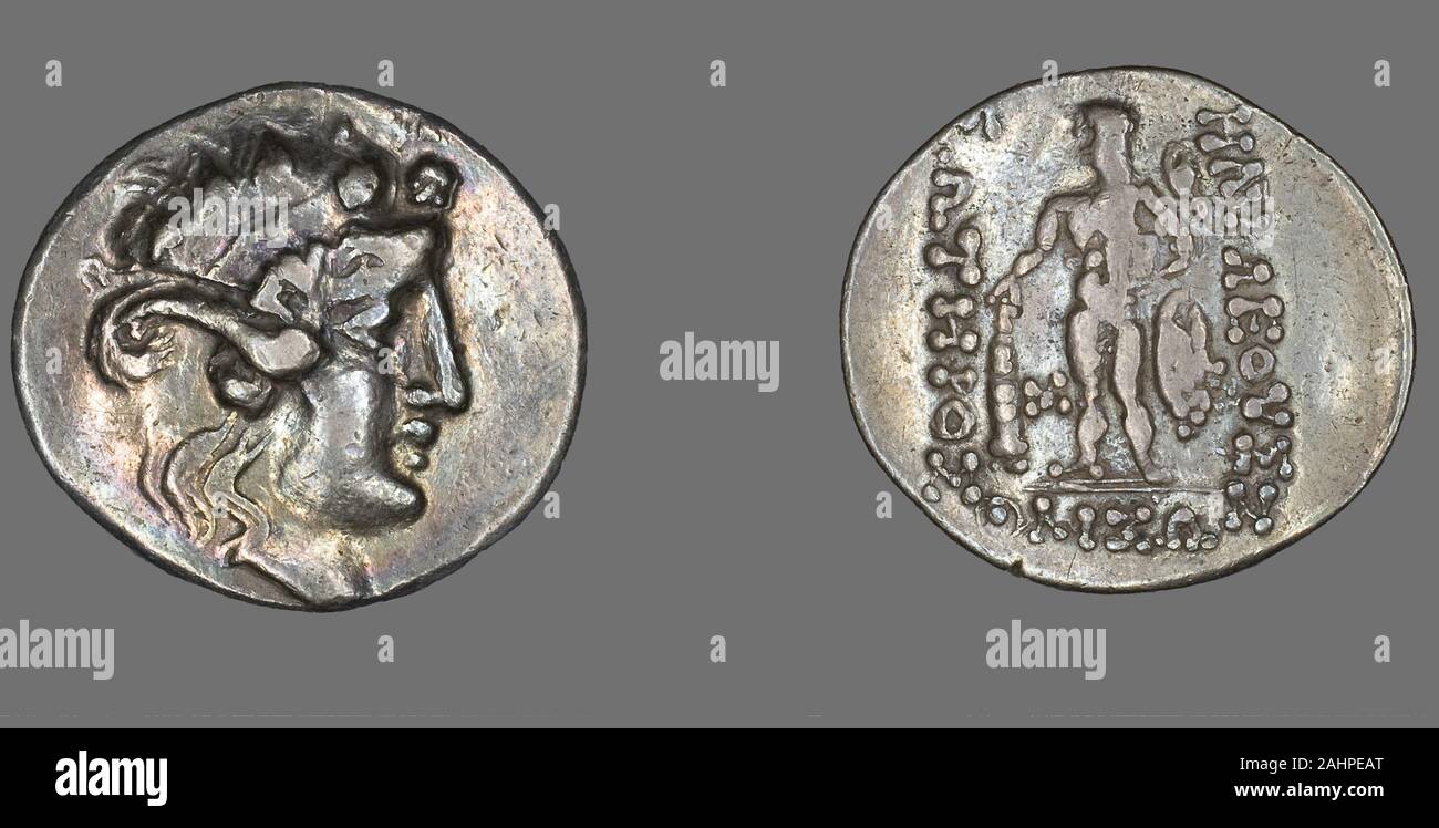 Antico romano. Tetradrachm (moneta) raffigurante il dio Dioniso. 146 BC. Impero Romano. Argento Foto Stock