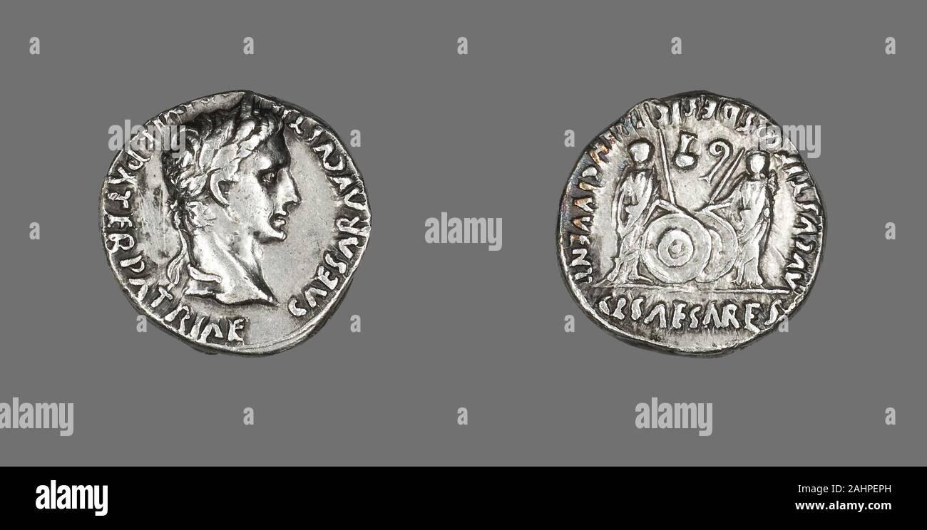 Antico romano. Denario (moneta) raffigurante l'imperatore Augusto. 2 BC-4 annuncio. Impero Romano. Argento Foto Stock