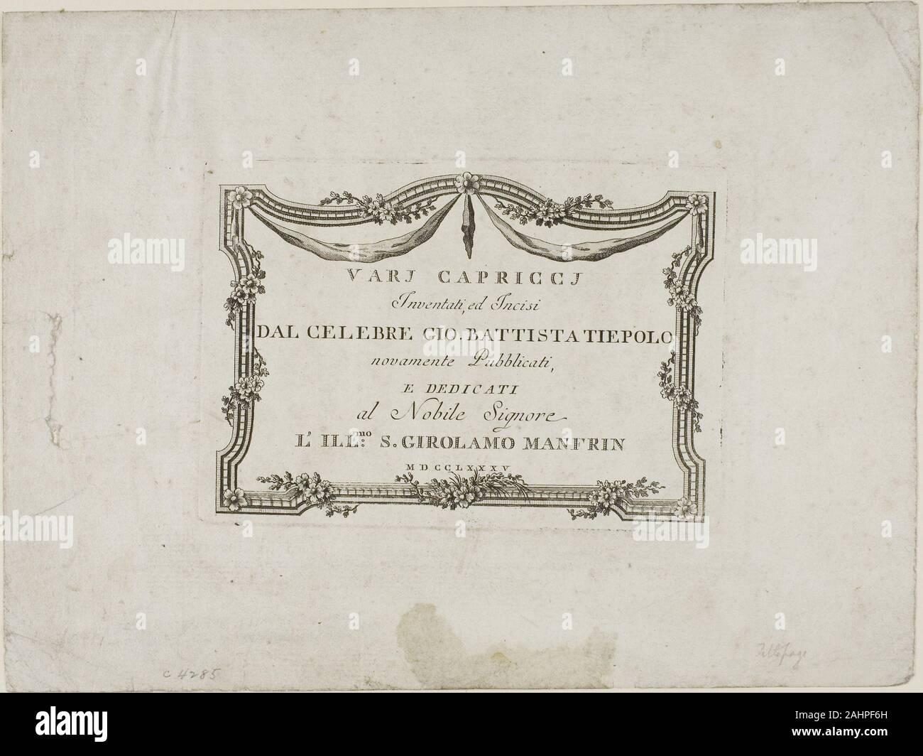 Giambattista Tiepolo. Frontespizio da capricci. 1785. L'Italia. Incisione su carta Foto Stock