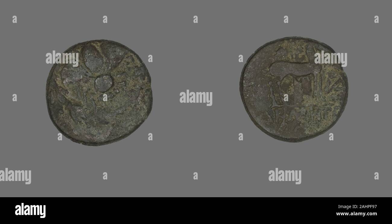 Il Greco antico. Moneta raffigurante una corona. 202 BC-133 BC. Grecia antica. Bronzo Foto Stock