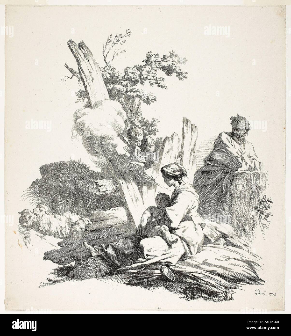 Jean Baptiste Marie Pierre. La Santa Famiglia. 1758. La Francia. Incisione su carta Foto Stock