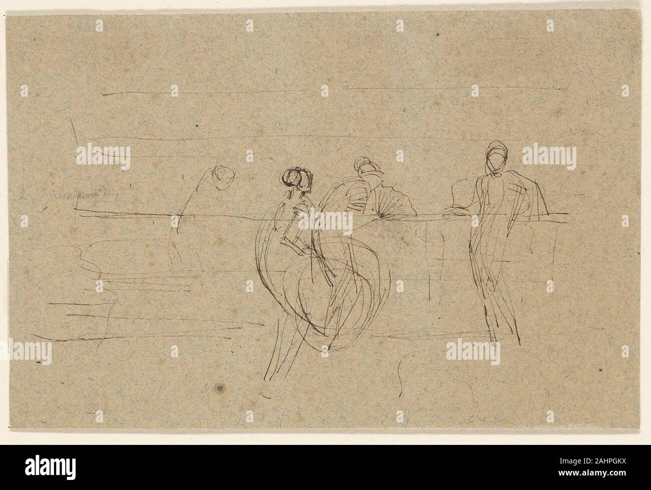 James McNeill Whistler. Le figure da una ringhiera. 1870-1873. Stati Uniti. Penna e inchiostro bruno su blu di cui carta (scolorito) Foto Stock