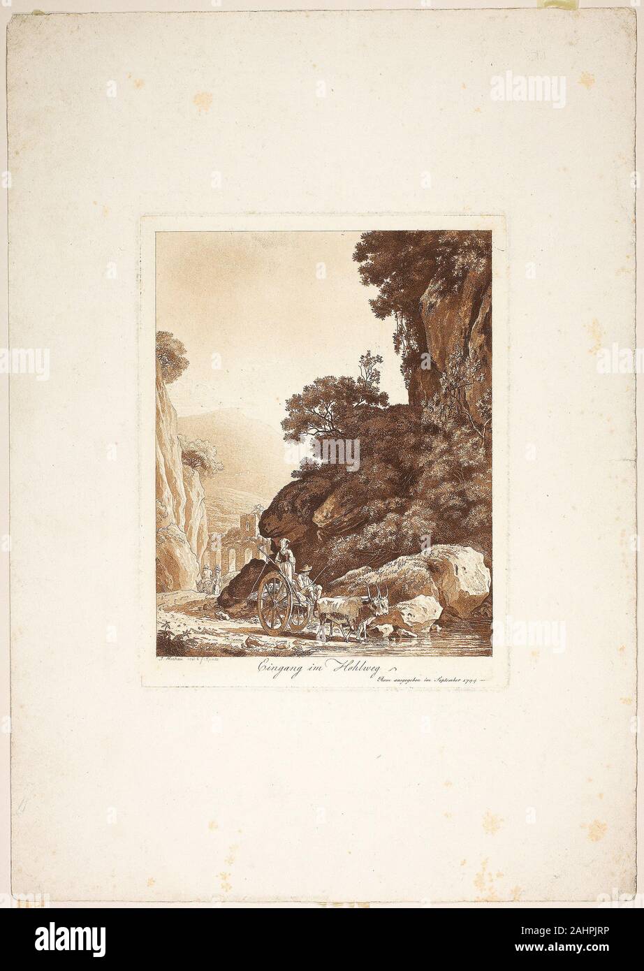 Jacob Wilhelm Mechau. Ingresso al restringimento. 1794. Germania. Incisione e acquatinta in sanguine su avorio carta intessuta Foto Stock