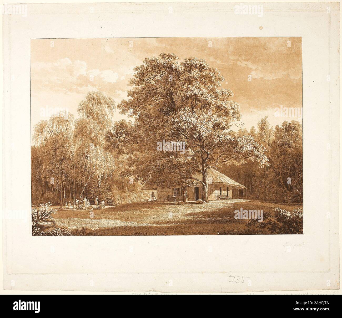 Carl Agosto Senff. Rifugio nel Parco (recto); La piramide (verso). 1795-1805. Germania. Incisione e acquatinta in sanguine su carta Foto Stock