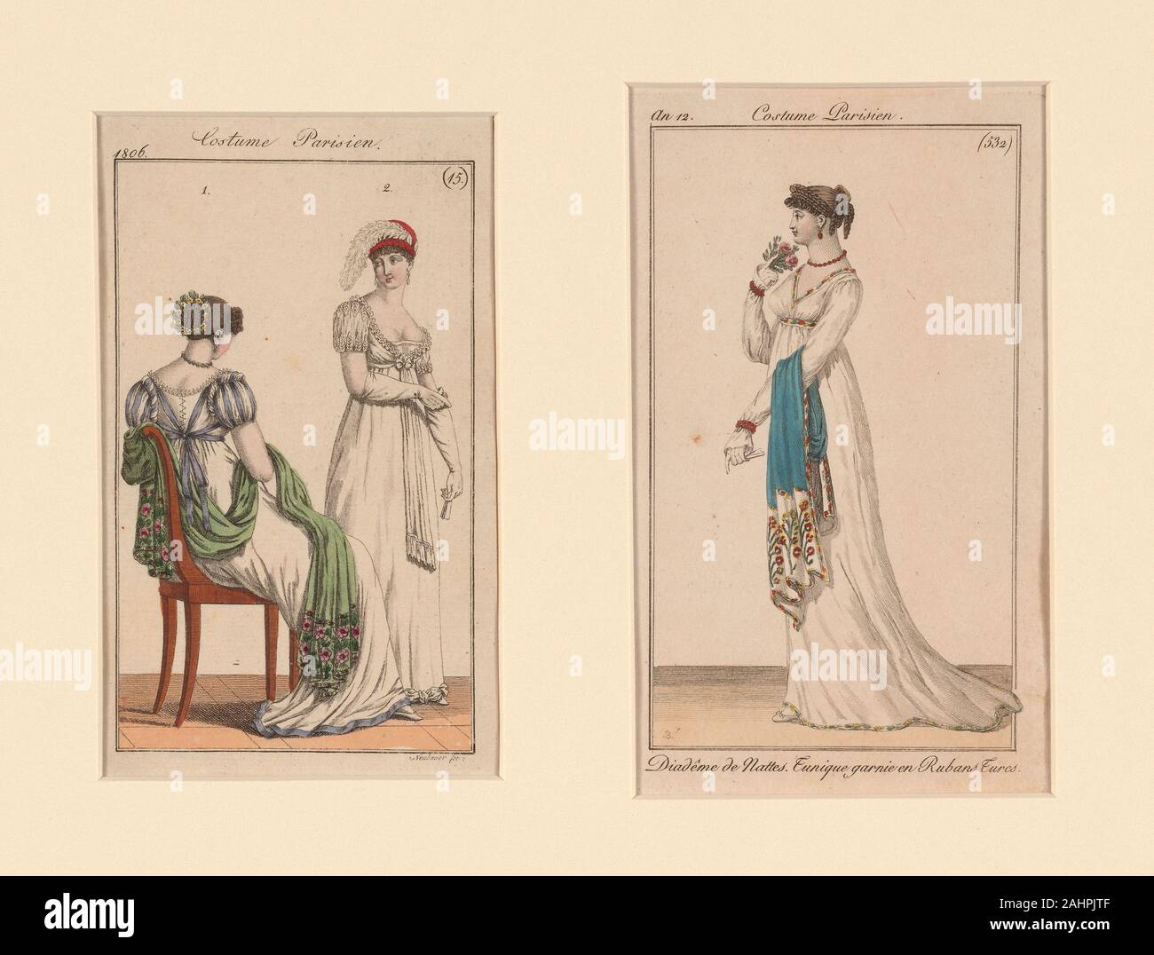 Piastre di moda dal Journal des Dames et des modalità e Costume Parisien. 1804-1805. La Francia. Carta stampata Foto Stock