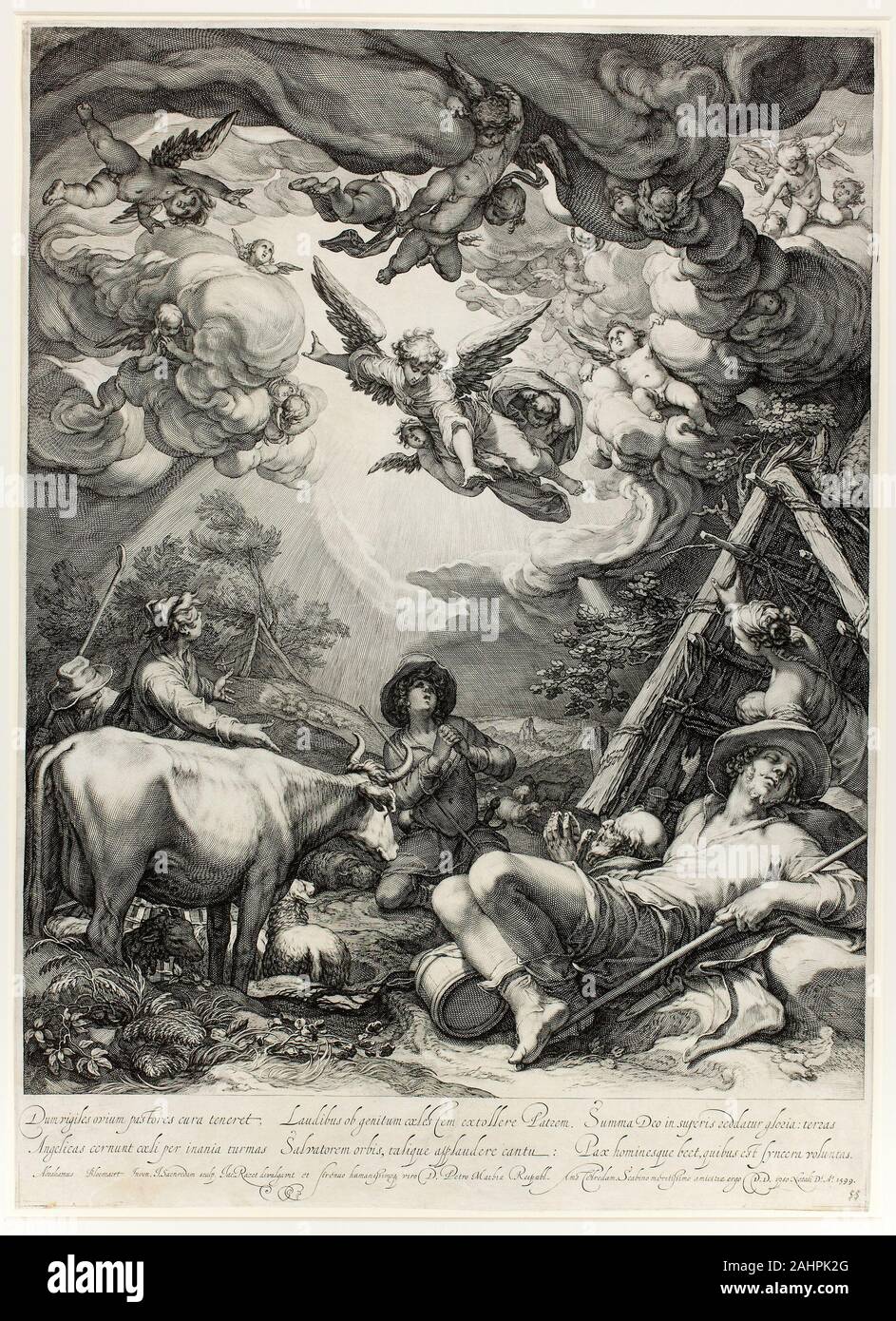 Saenredam gen. L'Annunciazione ai Pastori. 1599. Holland. Incisione su avorio di cui la carta Foto Stock