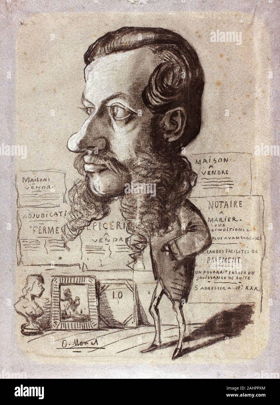 Claude Monet. La caricatura di Léon Manchon. 1857-1860. La Francia. Il carbone di legna, con sconcertante e intensificato con gesso bianco, su blu di cui carta (parzialmente scolorito al grigio giallastro) Foto Stock