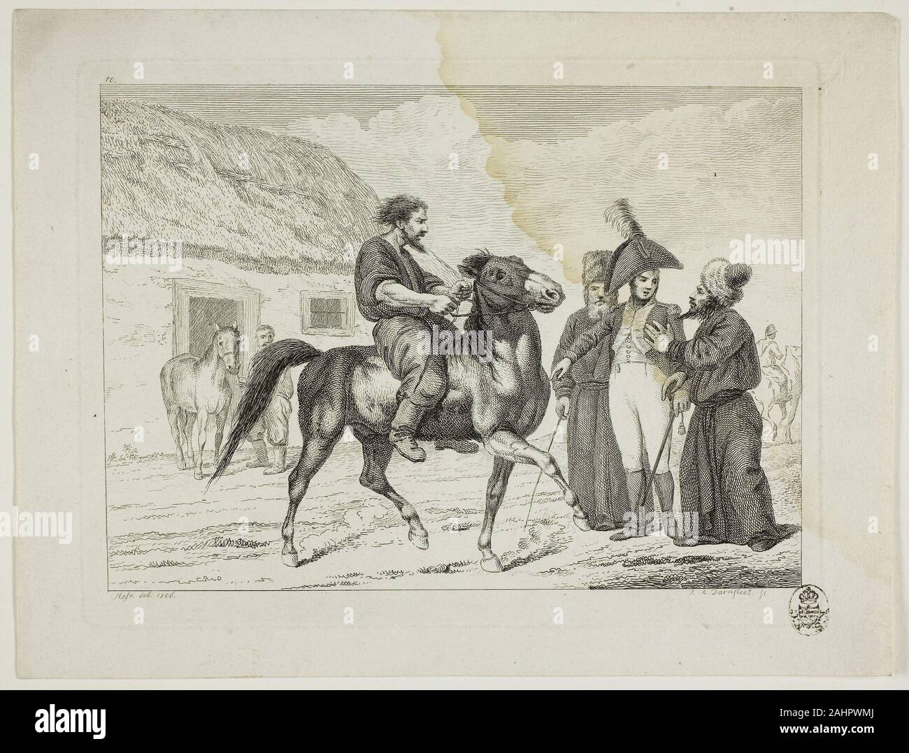 Johann Adolph Darnstedt. Scuola di equitazione e cavalli. 1806. Germania. Incisione su avorio carta intessuta Foto Stock