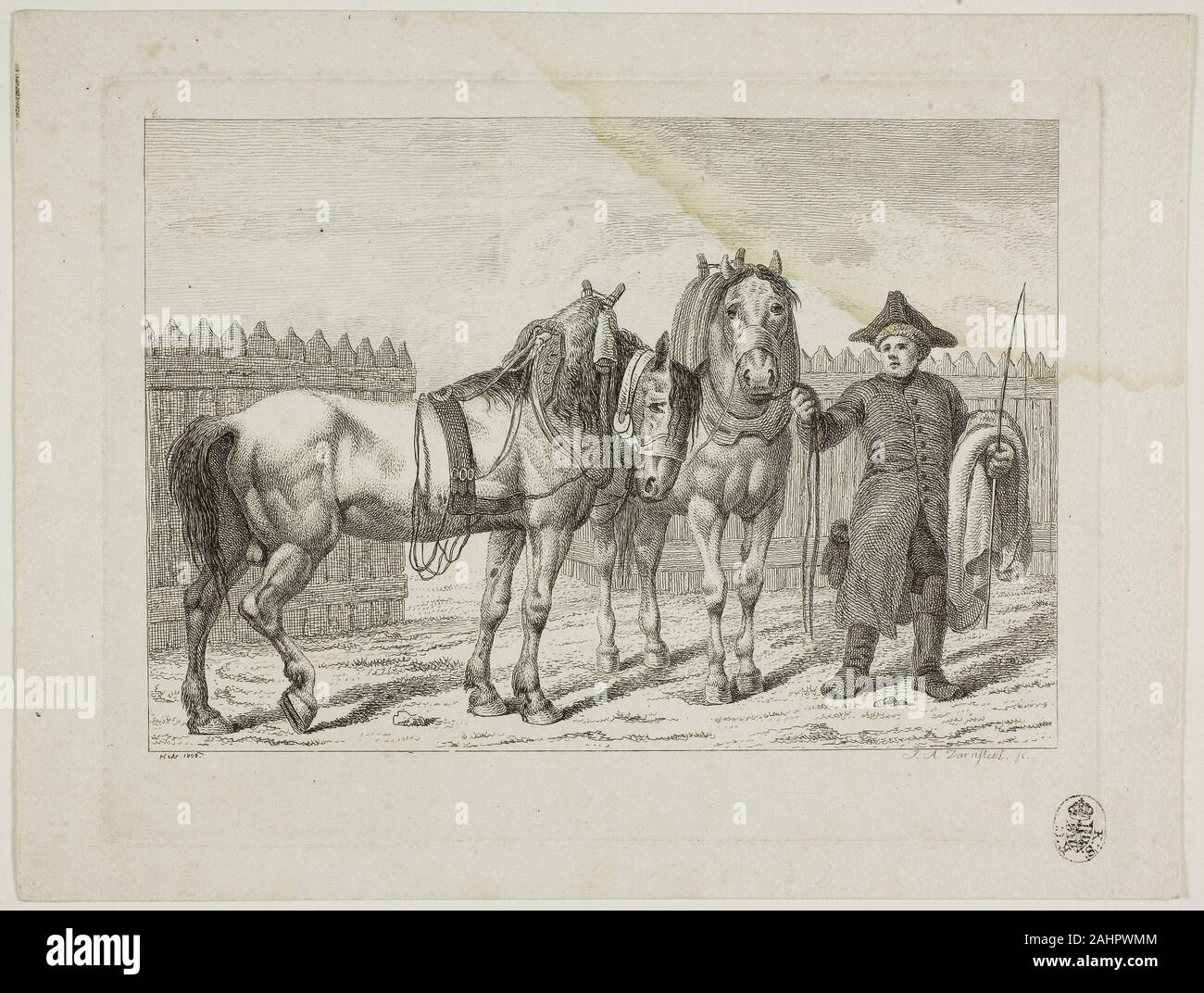 Johann Adolph Darnstedt. Scuola di equitazione e cavalli. 1806. Germania. Incisione su avorio carta intessuta Foto Stock