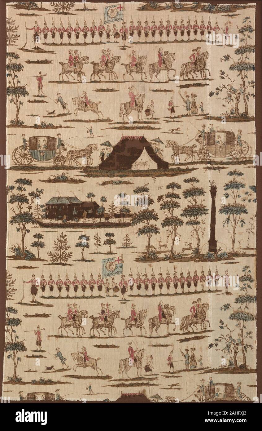 Gabriel Beranger sono (designer). I volontari irlandesi (Tessuti per Arredamento). 1782-1783. Di Kildare. Lino e cotone, ad armatura a tela; calcografia stampato verniciato; Foto Stock