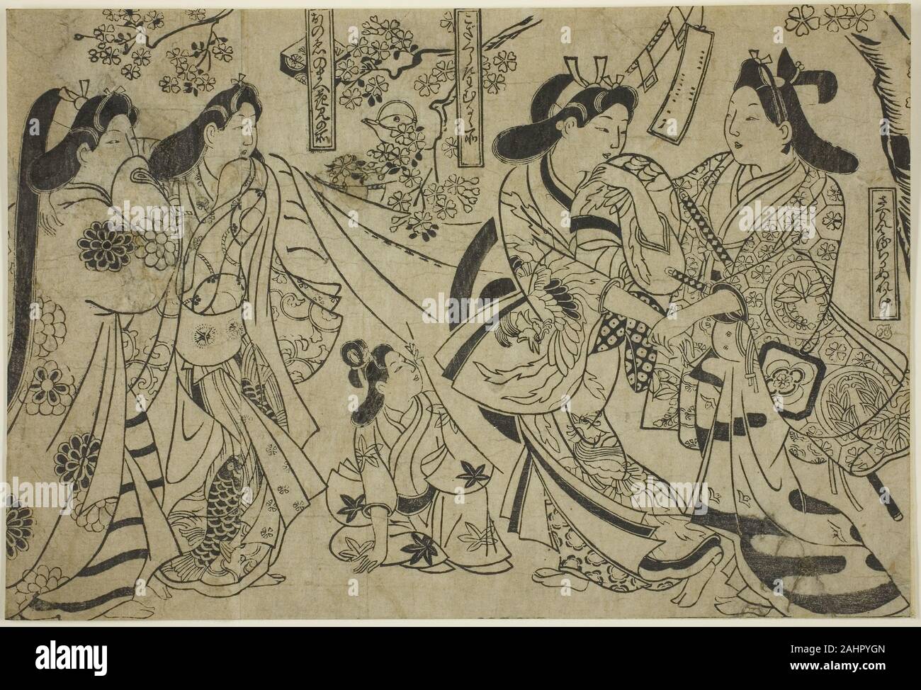 Sugimura Jihei. Flirt sotto il ciliegio. 1679-1703. Il Giappone. Woodblock stampa; o-oban, sumizuri-e Foto Stock