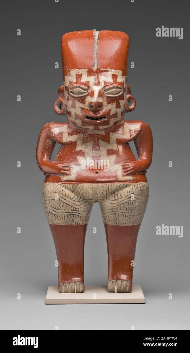 Teotihuacan. Figura femminile con Bold, geometriche del viso e del corpo la vernice. 200 BC-100 BC. Messico. In Terracotta e slittamento pigmentato una rara opera d'arte come questa statuetta femminile, a partire da un tempo ed un luogo molto diverso dal nostro, possono talvolta colpire gli occhi in un modo che riporta alla mente un quasi familiare ma sfuggente senso di riconoscimento come se una memoria essenziali erano già lì, in attesa di salire nel visualizzatore l'immaginazione. Il nostro approccio a tali oggetti possono raramente si basano su antichi documenti scritti. Dobbiamo iniziare esaminando le opere stesse a loro materiali e modi di produzione e in corrispondenza di forme, Foto Stock