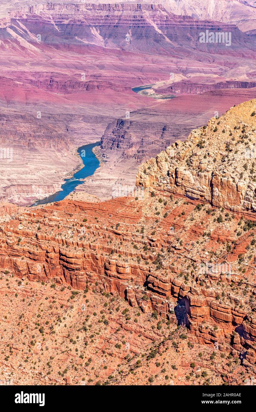 Una drammatica vista panoramica delle zone montane del Grand Canyon come visto dal punto di Moran del. Foto Stock