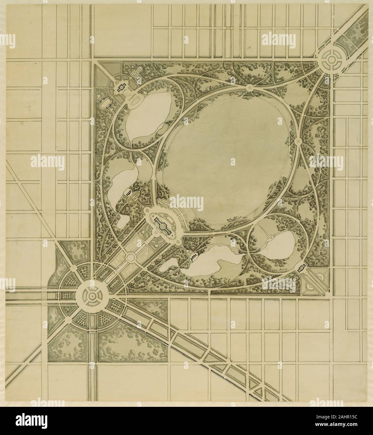 Daniel Hudson Burnham (architetto). Piano di Chicago, la piastra 62, Pianificazione di un progetto di parco. 1909. Chicago. Inchiostro e lavare sulla carta Foto Stock