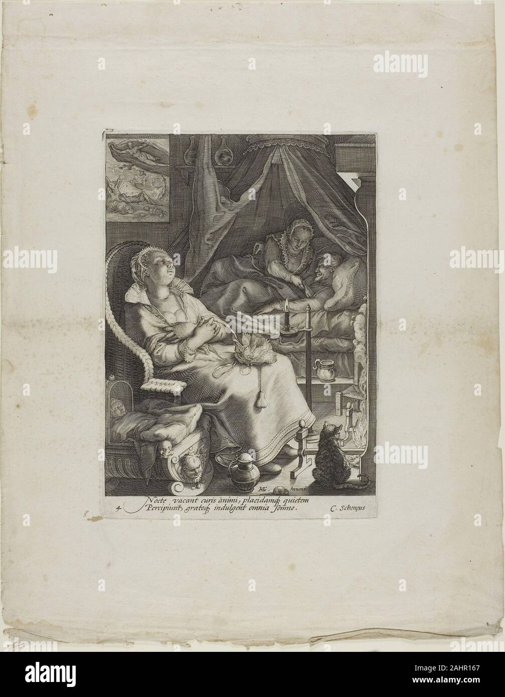 Saenredam gen. Notte, lastra 4 da quattro volte al giorno. 1585-1607. Paesi Bassi. Incisione su crema di latte di cui carta (scolorito a beige) Foto Stock