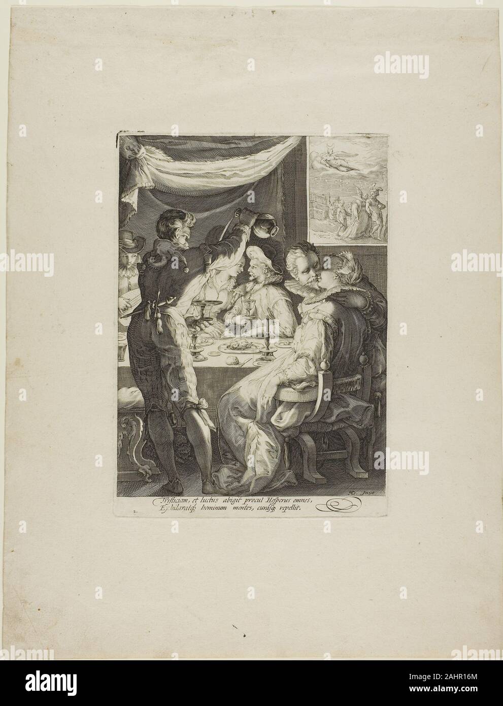 Saenredam gen. Di sera, piastra da due a quattro volte al giorno. 1585-1607. Paesi Bassi. Incisione su crema di latte di cui carta (scolorito a beige) Foto Stock